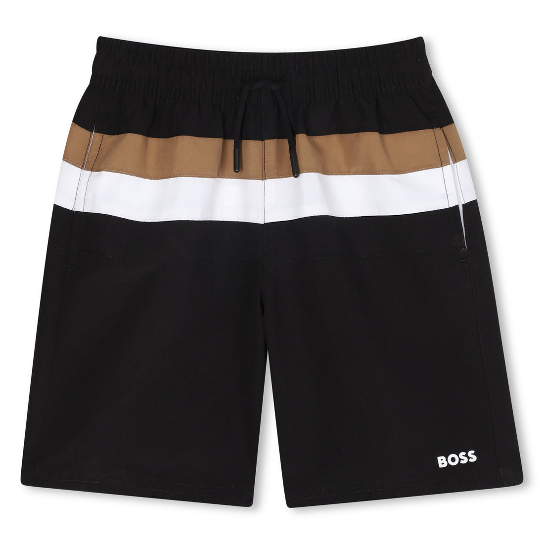 Striped Polyester Swim Shorts with Logo Print