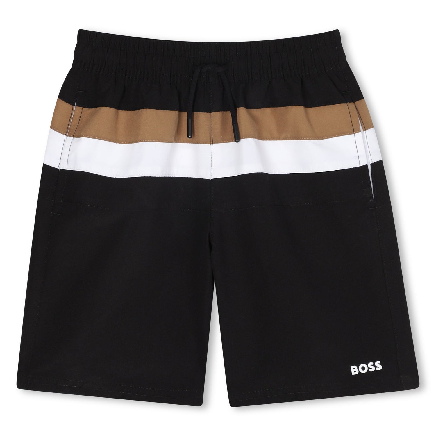 Striped Polyester Swim Shorts with Logo Print