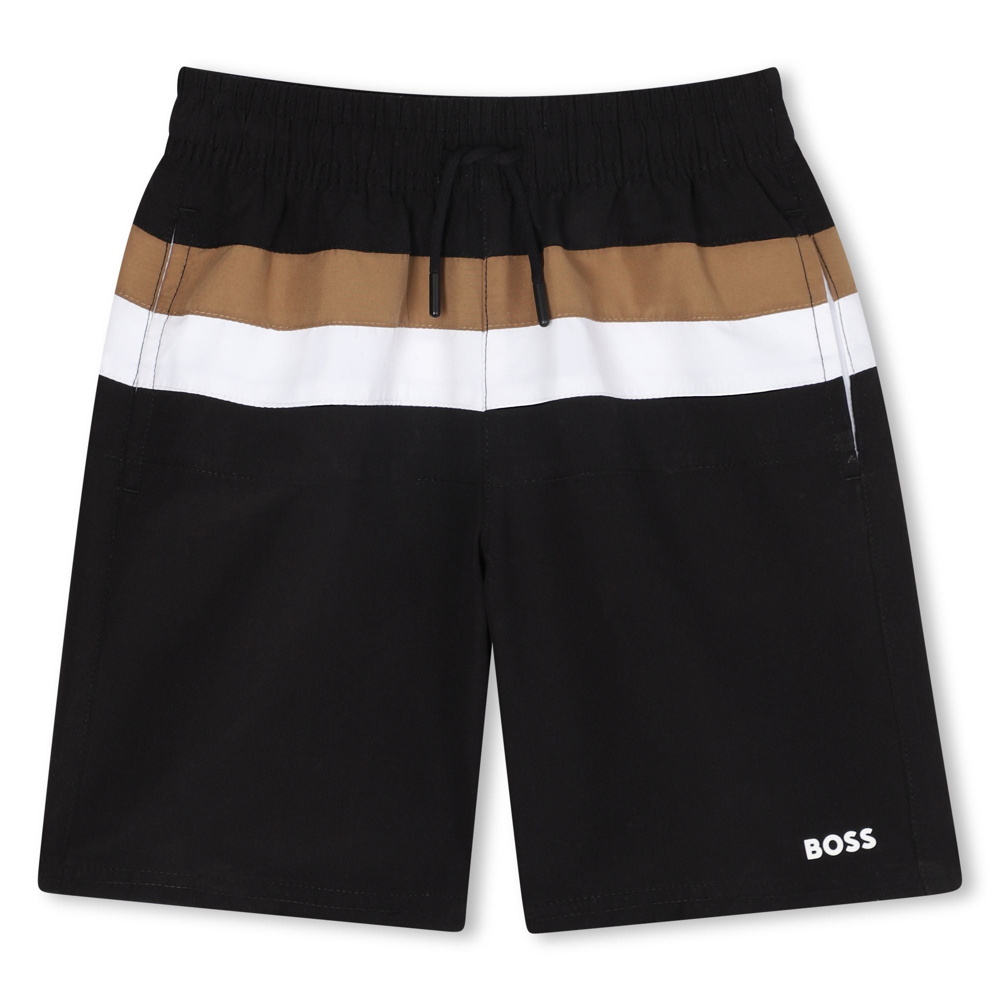 Striped Polyester Swim Shorts with Logo Print