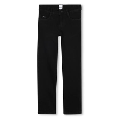 Black Stretch Denim Jeans with Logo Embroidery