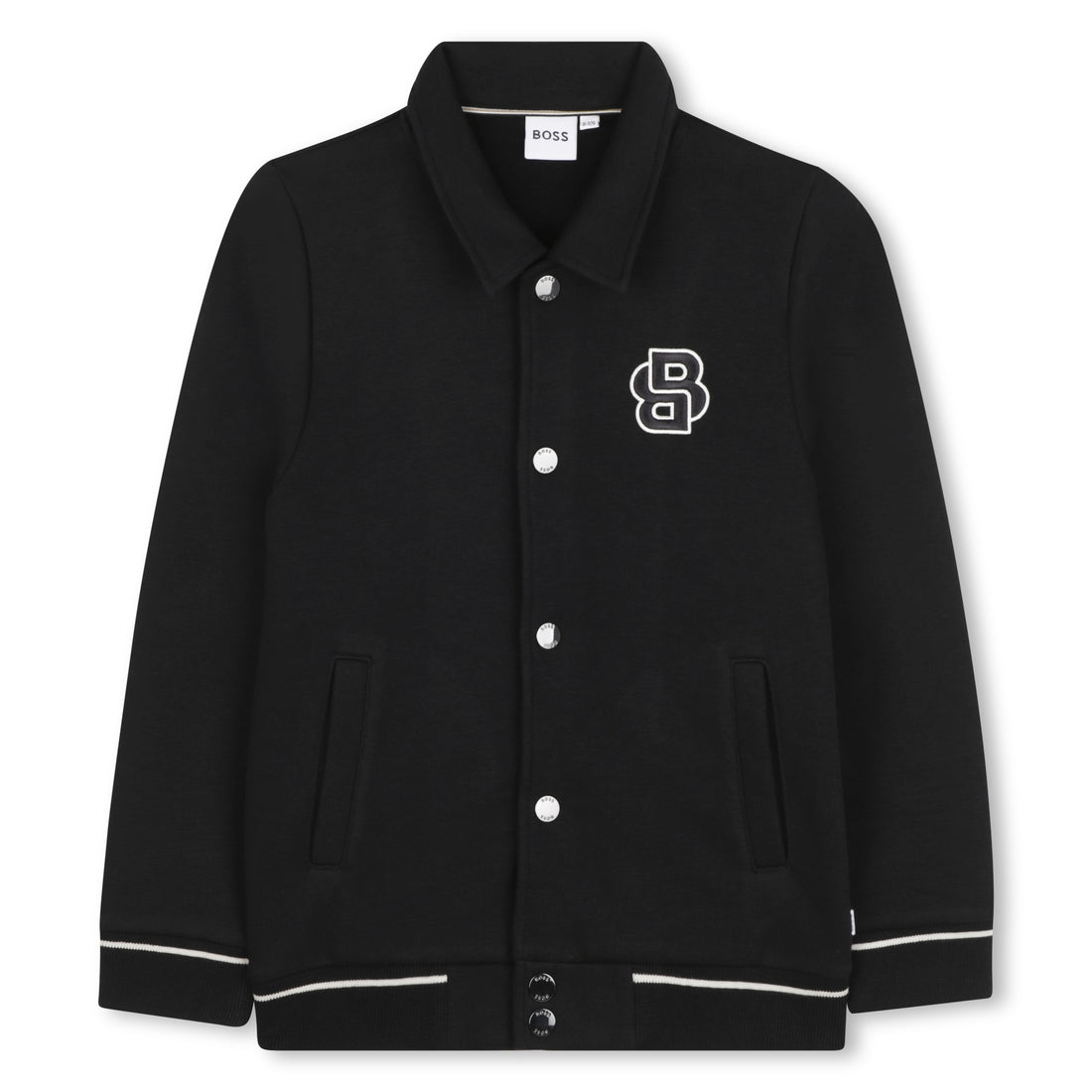 Black Varsity-Style Cotton Cardigan for Boys