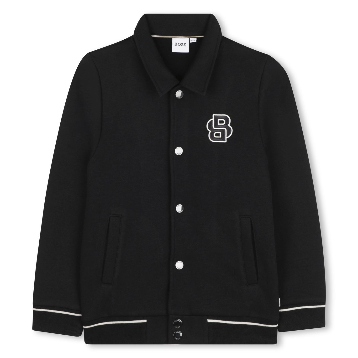 Black Varsity-Style Cotton Cardigan for Boys