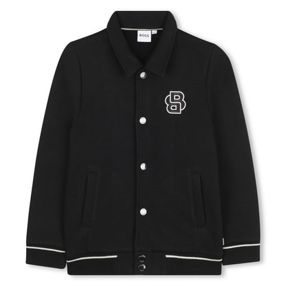 Black Varsity-Style Cotton Cardigan for Boys