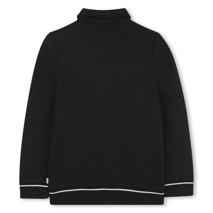 Black Varsity-Style Cotton Cardigan for Boys