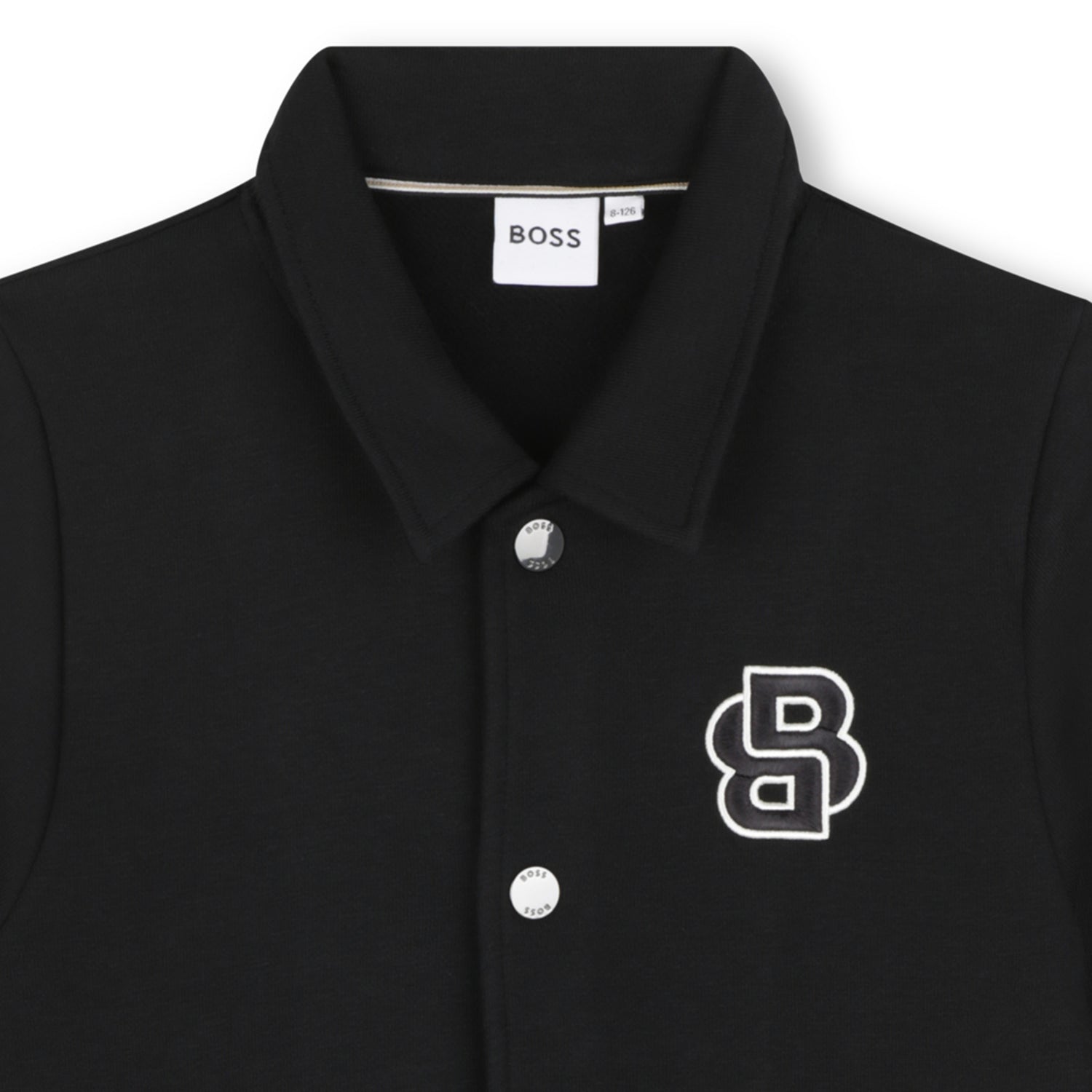 Black Varsity-Style Cotton Cardigan for Boys