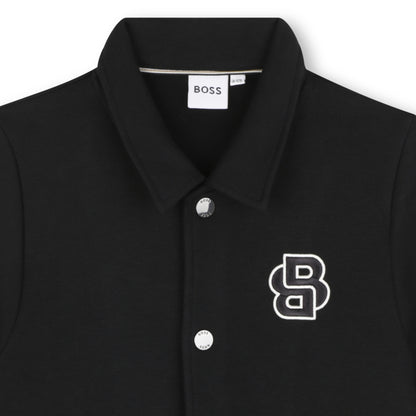 Black Varsity-Style Cotton Cardigan for Boys
