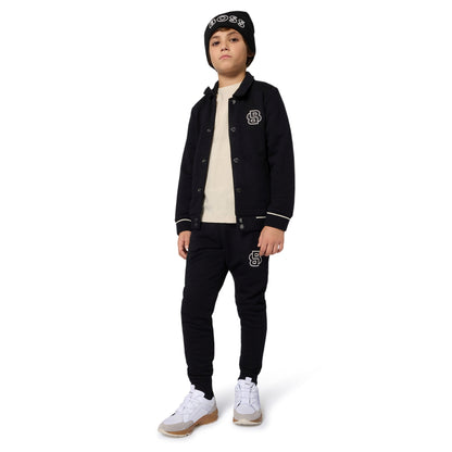 Black Varsity-Style Cotton Cardigan for Boys