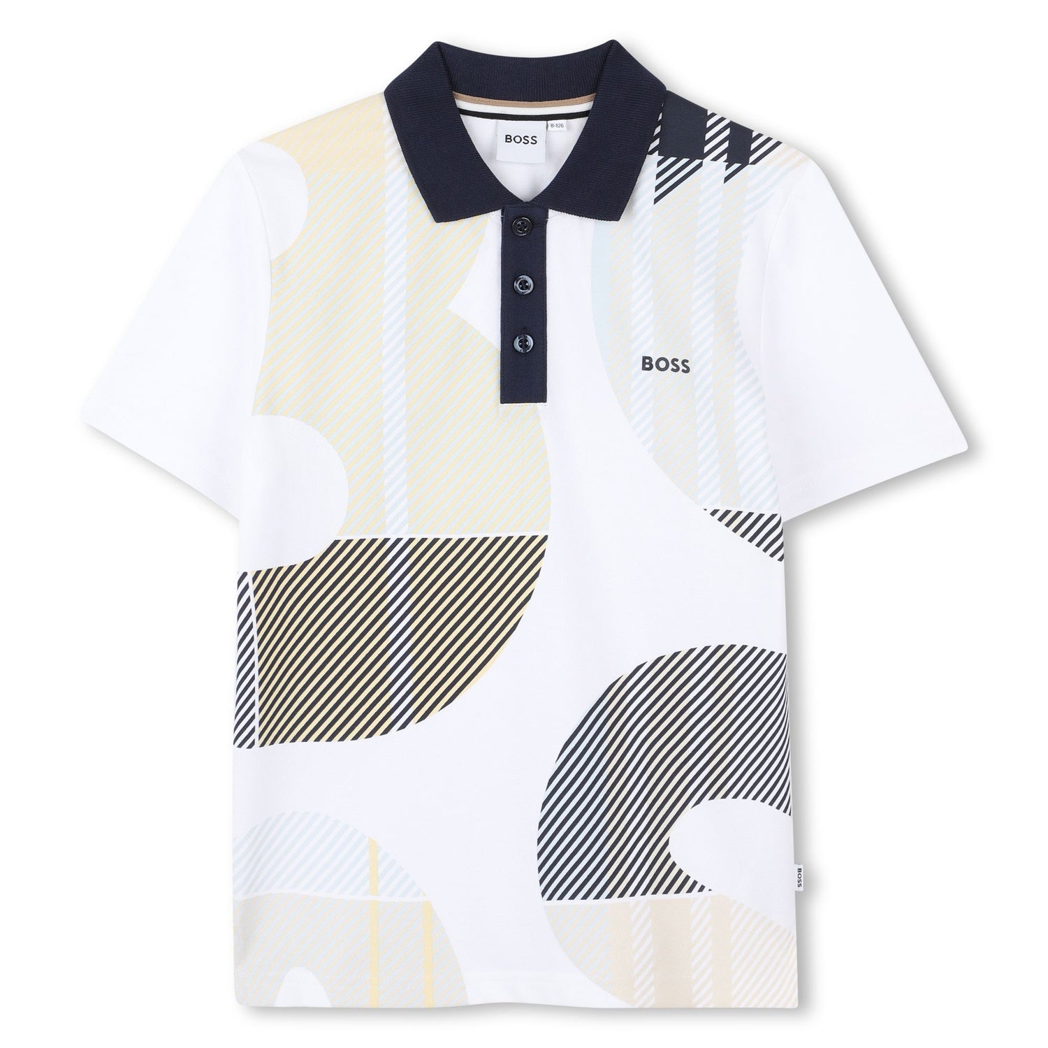Cotton Piqué Short Sleeve Polo with All-Over Print and Logo