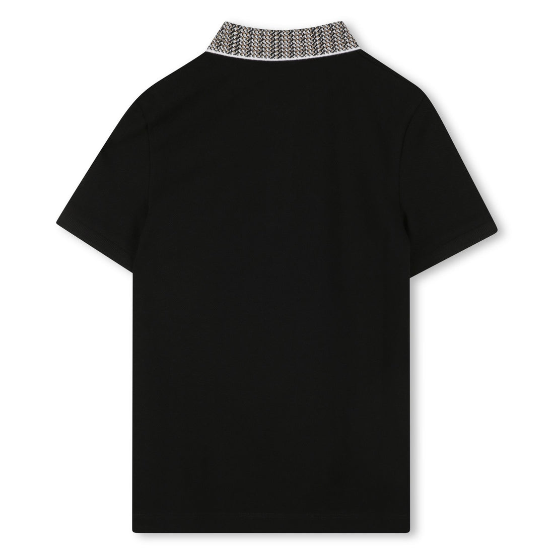 Cotton Piqué Short Sleeve Polo with Jacquard Collar and Logo Badge