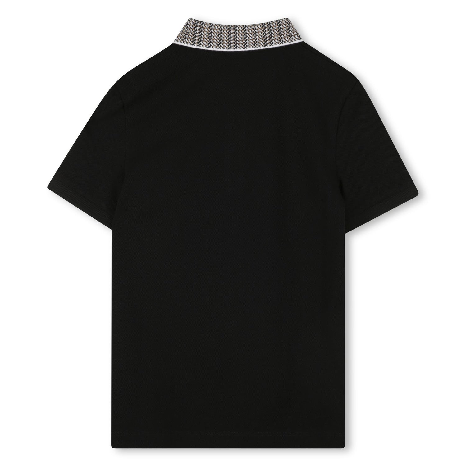 Cotton Piqué Short Sleeve Polo with Jacquard Collar and Logo Badge