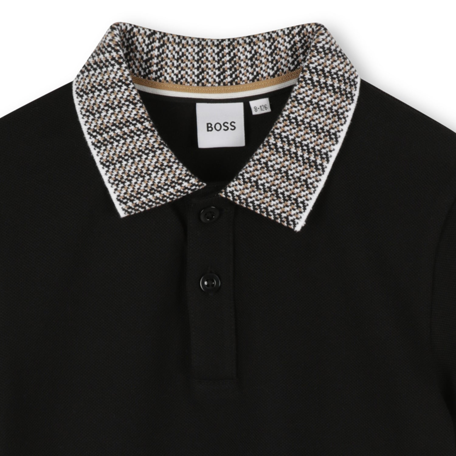 Cotton Piqué Short Sleeve Polo with Jacquard Collar and Logo Badge