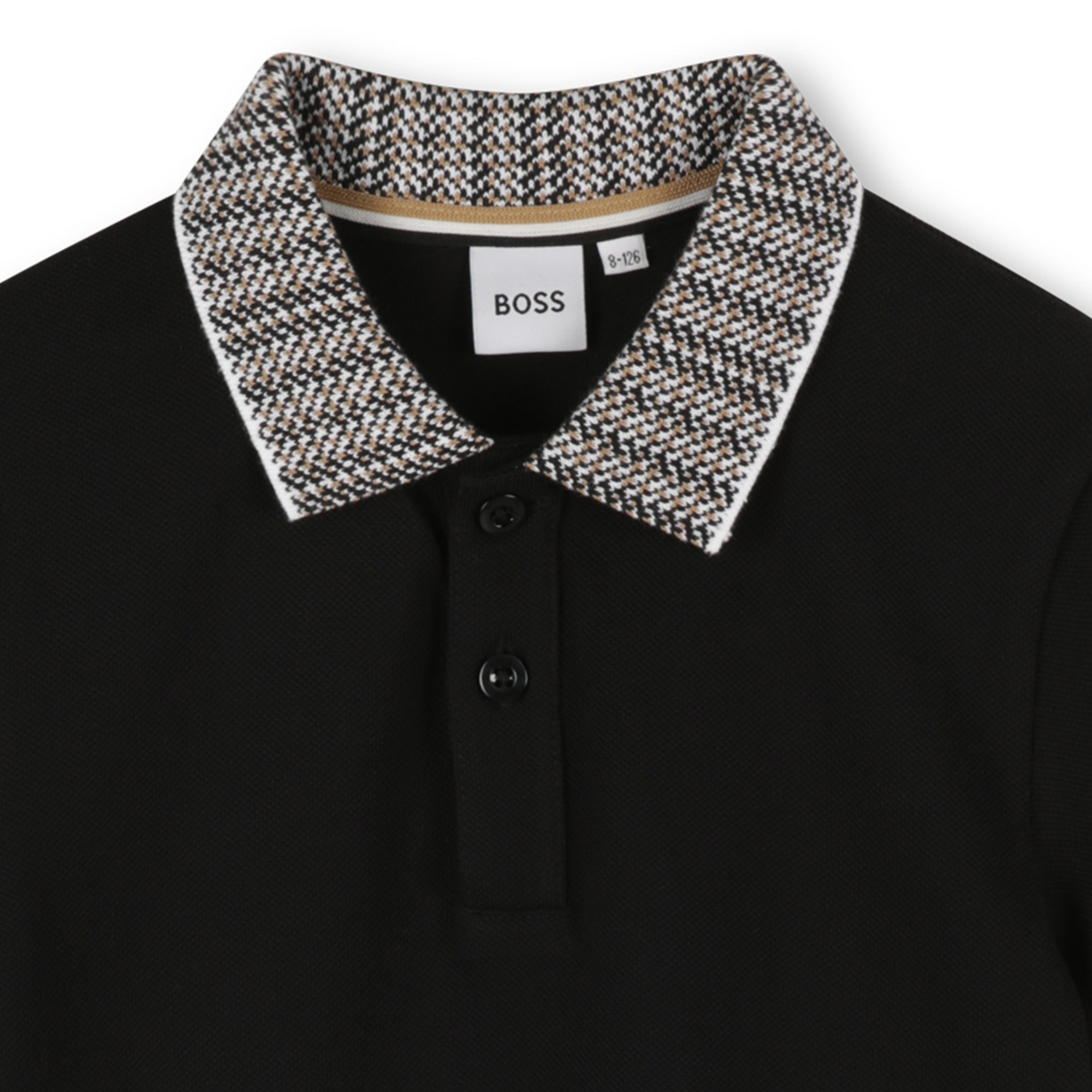 Cotton Piqué Short Sleeve Polo with Jacquard Collar and Logo Badge