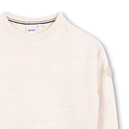 Cotton Knit Sweater with Dot Pattern and Logo Badge