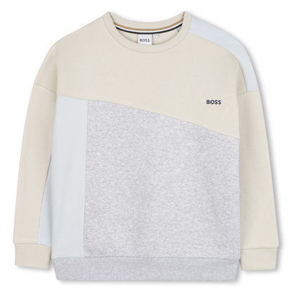 Loose-Fit Brushed Fleece Sweatshirt with Ribbed Yoke and Embroidered Logo
