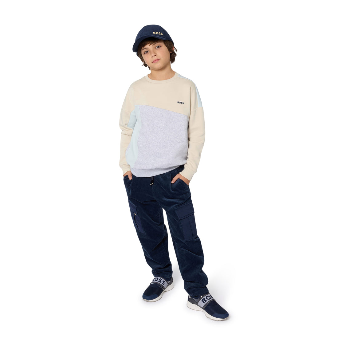 Loose-Fit Brushed Fleece Sweatshirt with Ribbed Yoke and Embroidered Logo