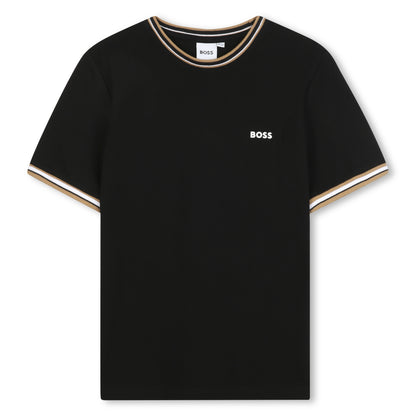 Cotton Piqué Short Sleeve T-Shirt with Iconic Stripe Detail and Logo