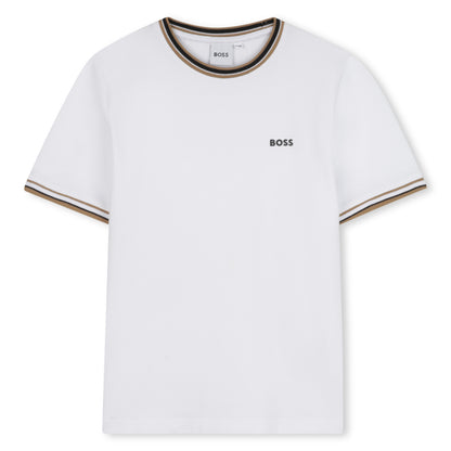 Cotton Piqué Short Sleeve T-Shirt with Iconic Stripe Detail and Logo