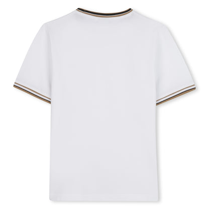 Cotton Piqué Short Sleeve T-Shirt with Iconic Stripe Detail and Logo