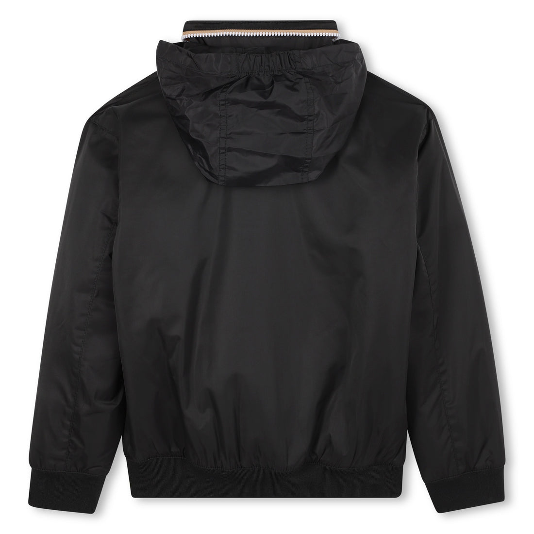 Polyester Jacket with Stand-Up Collar, Hidden Hood and Logo Print