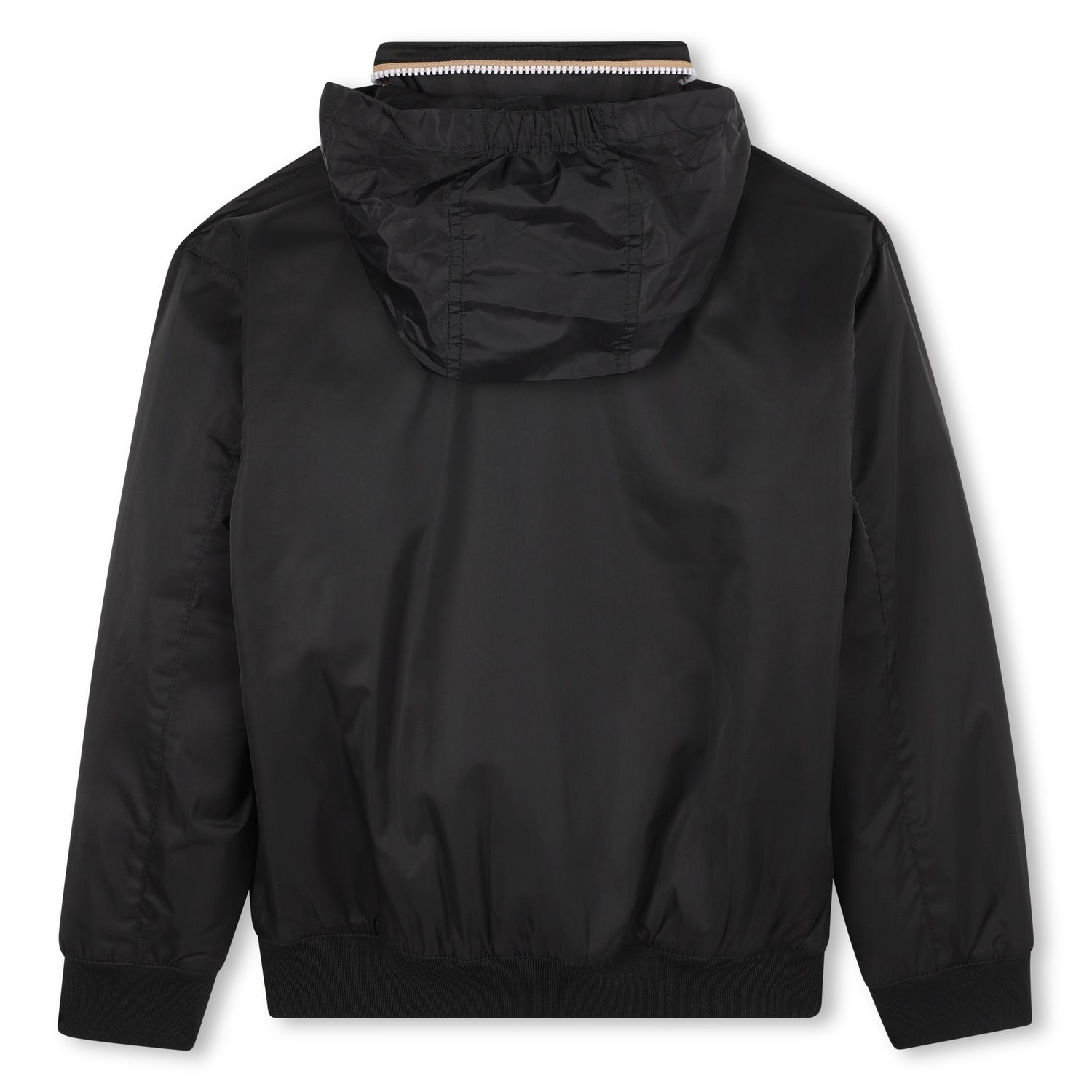 Polyester Jacket with Stand-Up Collar, Hidden Hood and Logo Print