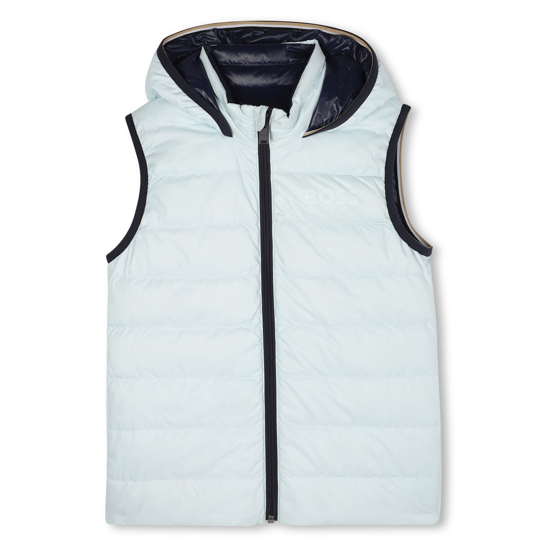 Reversible Sleeveless Hooded Down Jacket with Logo Print