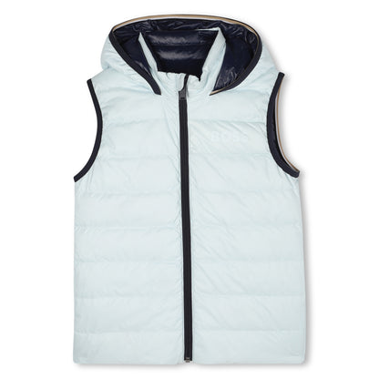 Reversible Sleeveless Hooded Down Jacket with Logo Print