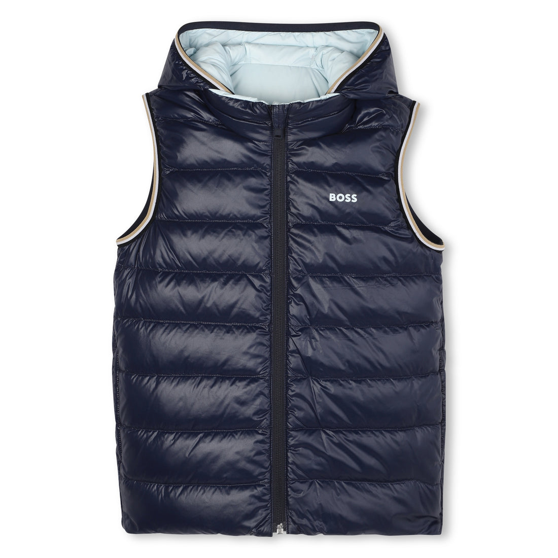 Reversible Sleeveless Hooded Down Jacket with Logo Print