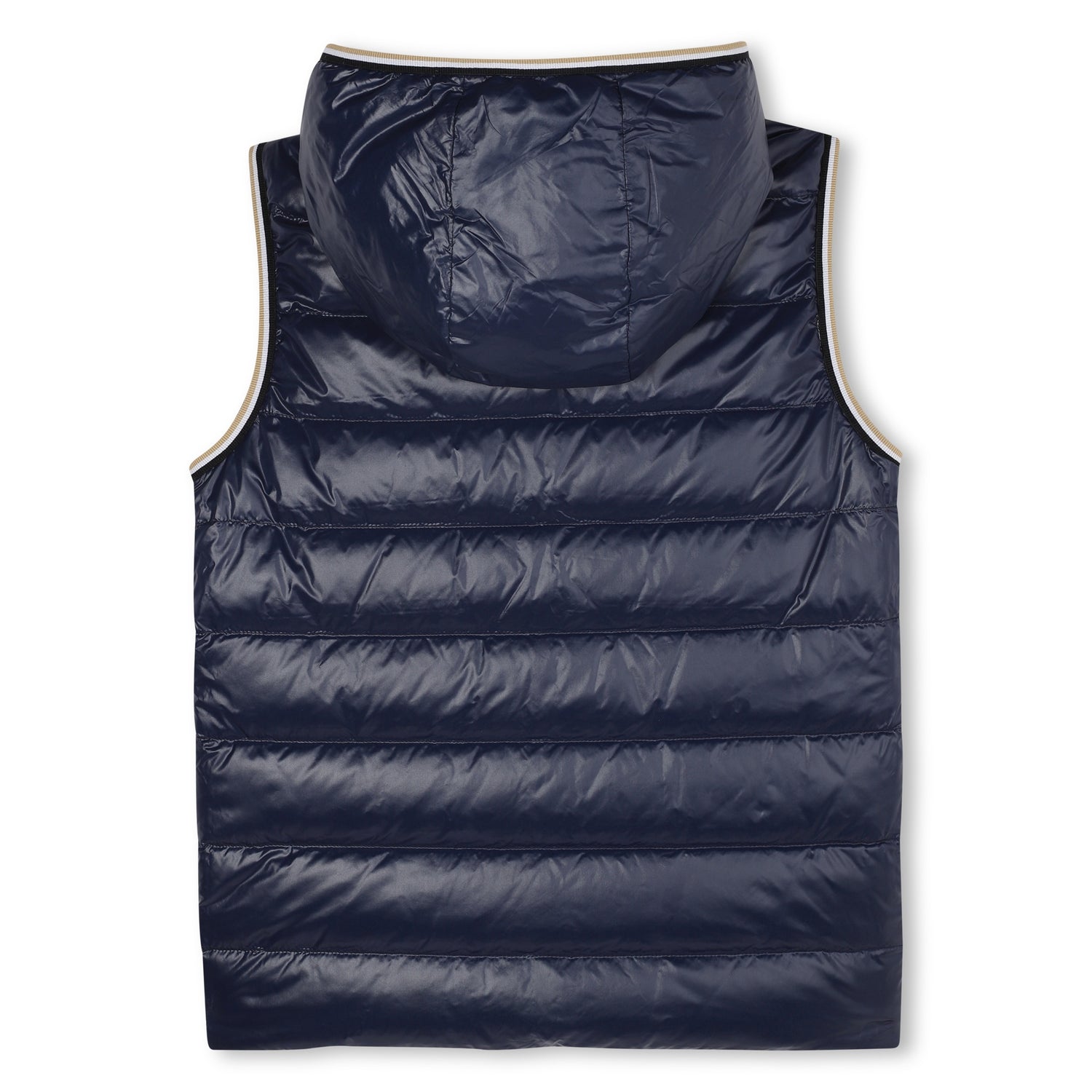Reversible Sleeveless Hooded Down Jacket with Logo Print