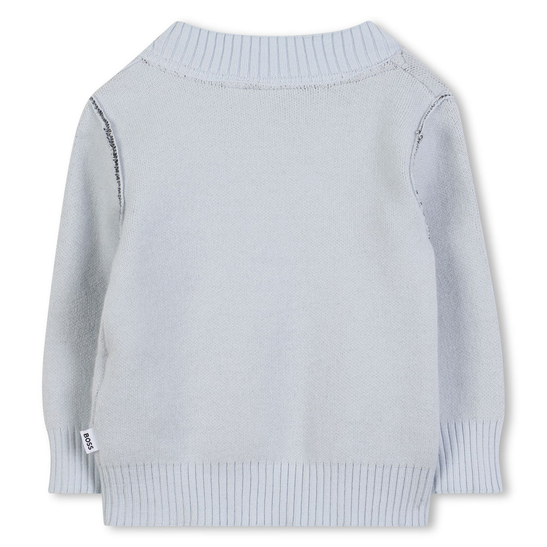 Pale Blue Knitted Jumper with Contrast Stitch Detail and Logo Badge
