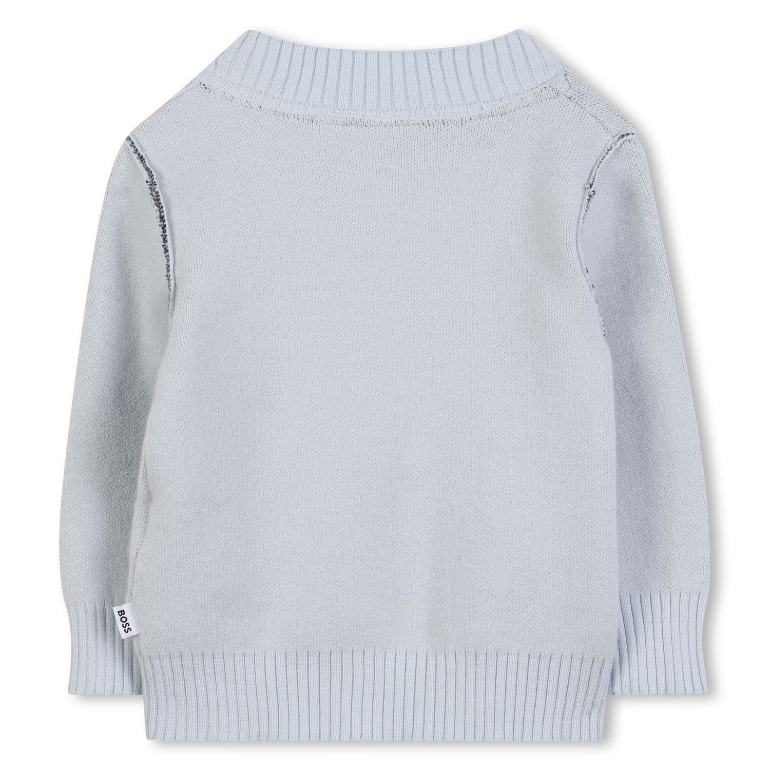 Pale Blue Knitted Jumper with Contrast Stitch Detail and Logo Badge