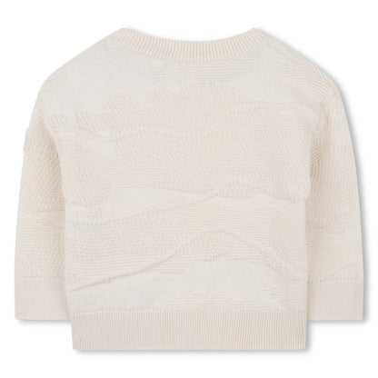 Cotton Knit Sweater with All-Over Dot Pattern and Logo Badge