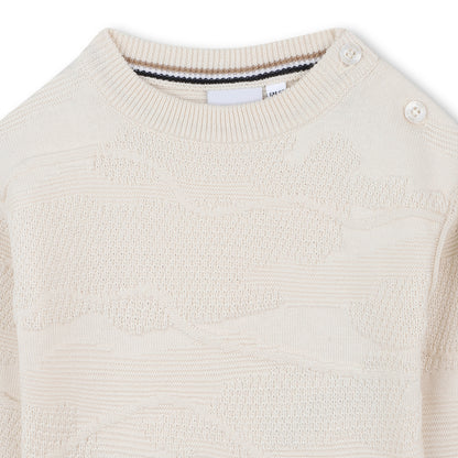 Cotton Knit Sweater with All-Over Dot Pattern and Logo Badge