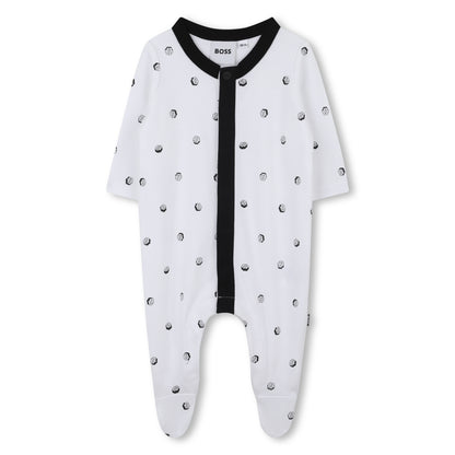 White and Black Cotton Newborn Gift Set with Babygrow, Bodysuit and Two Hats