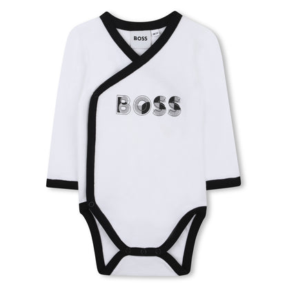 White and Black Cotton Newborn Gift Set with Babygrow, Bodysuit and Two Hats
