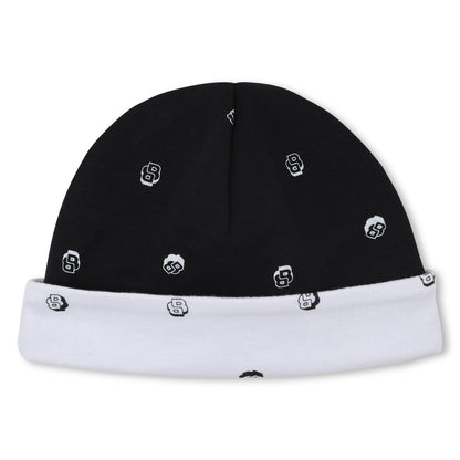 White and Black Cotton Newborn Gift Set with Babygrow, Bodysuit and Two Hats