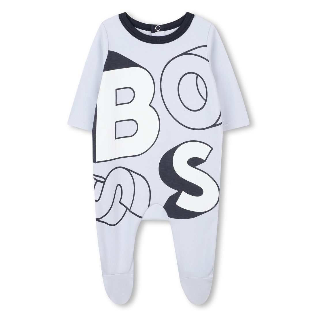 Pale Blue Cotton Babygrow with Oversized Logo Print and Integrated Feet