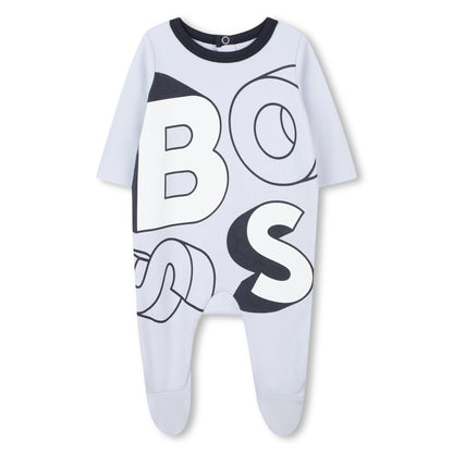 Pale Blue Cotton Babygrow with Oversized Logo Print and Integrated Feet