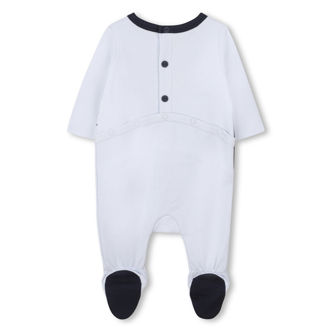 Pale Blue Cotton Babygrow with Oversized Logo Print and Integrated Feet
