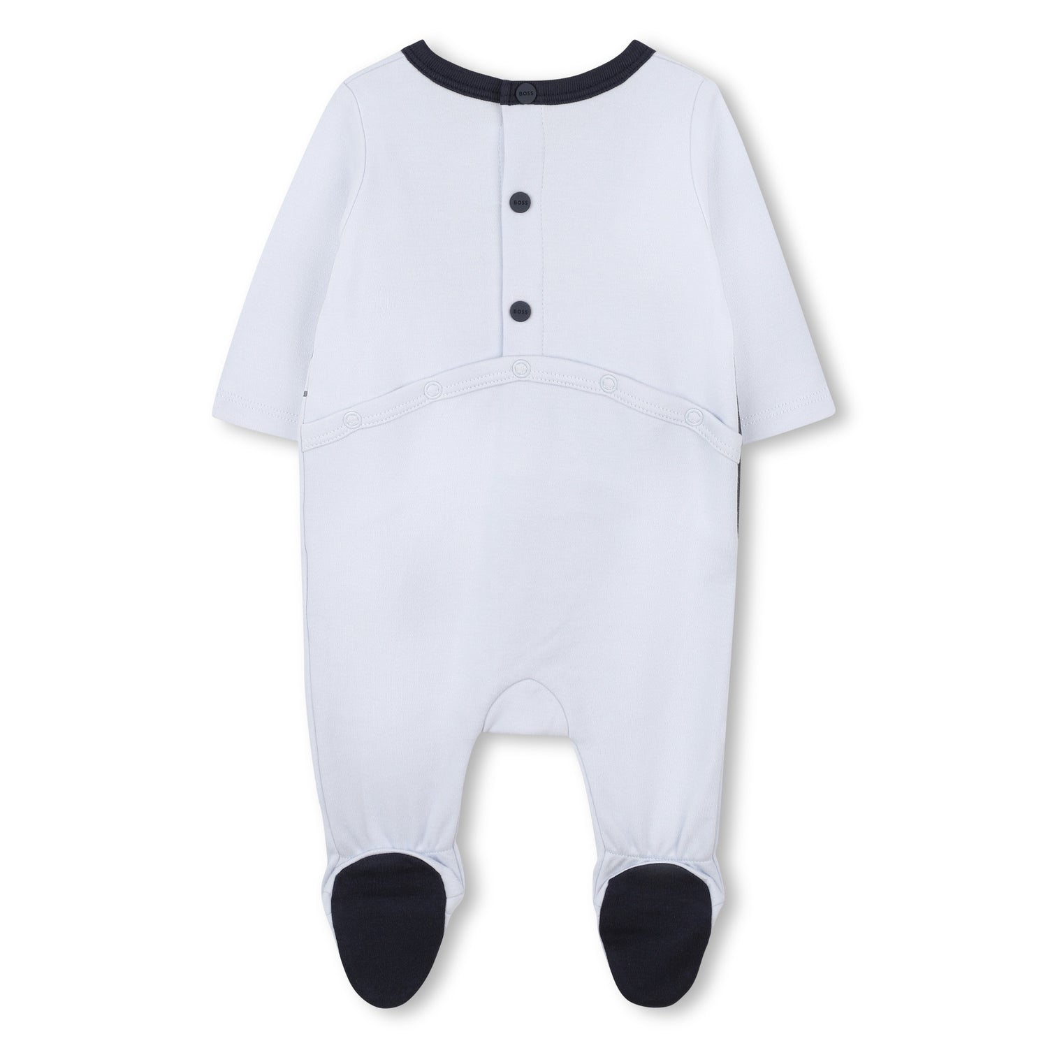 Pale Blue Cotton Babygrow with Oversized Logo Print and Integrated Feet