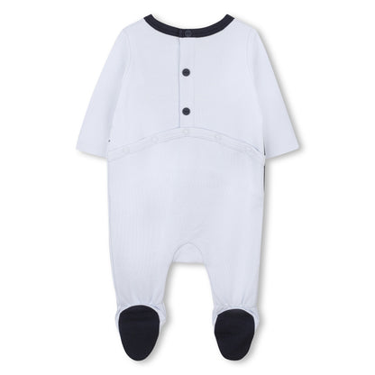 Pale Blue Cotton Babygrow with Oversized Logo Print and Integrated Feet