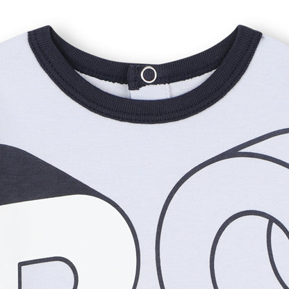 Pale Blue Cotton Babygrow with Oversized Logo Print and Integrated Feet