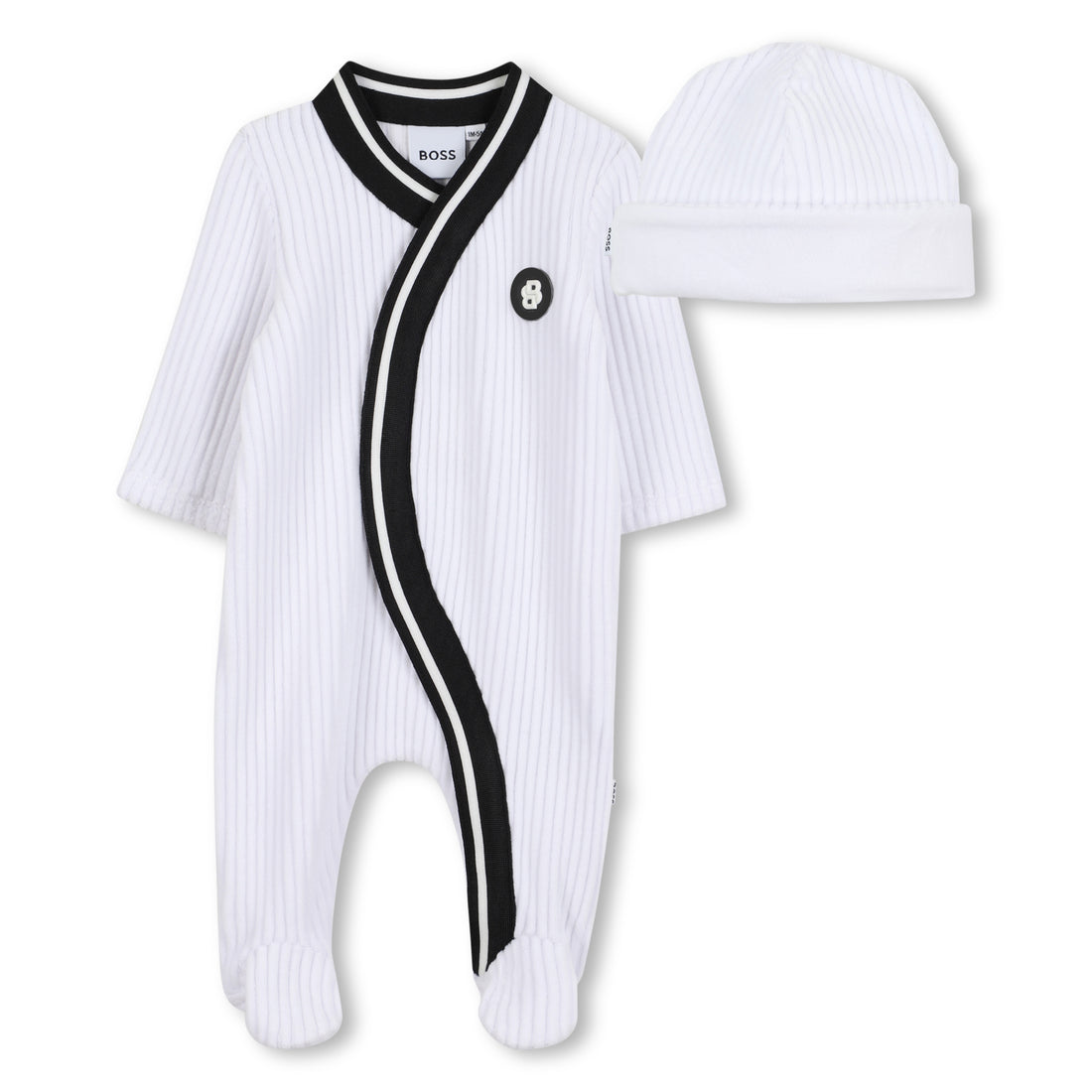 Corduroy Pyjamas and Hat Set with Logo Details