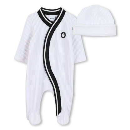 Corduroy Pyjamas and Hat Set with Logo Details