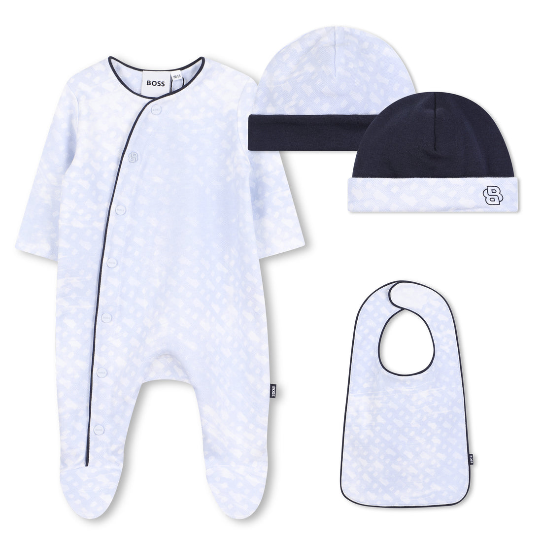 Baby Gift Set with Sleepsuit, Hats and Bib, Light Blue