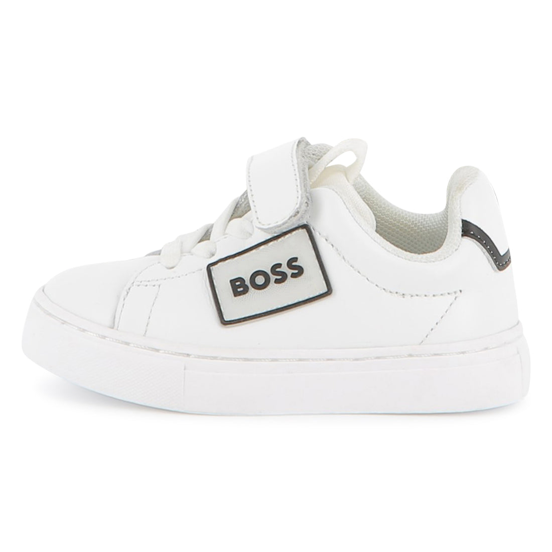 Cow Leather Trainers with Elastic Laces and Hook-and-Loop Strap