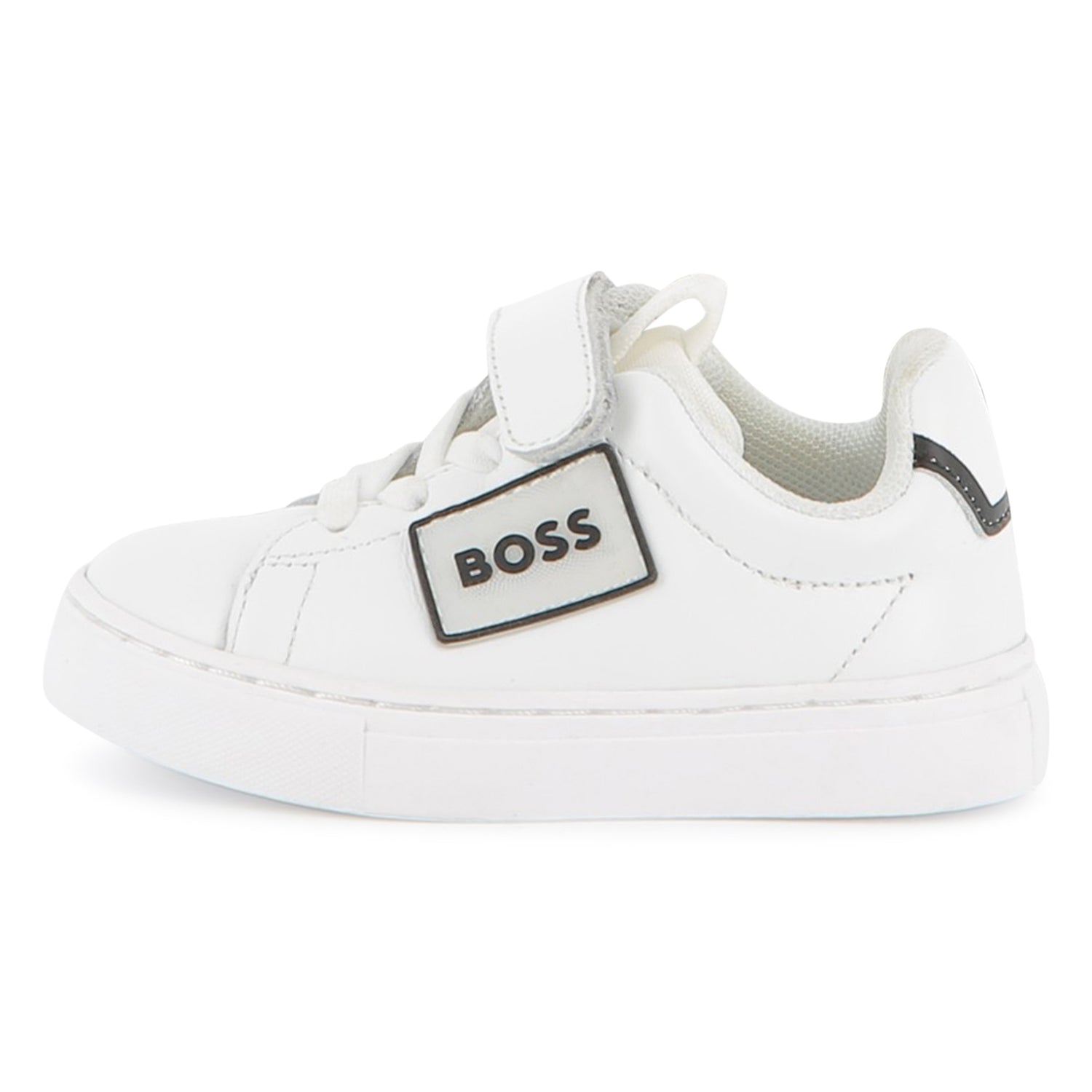 Cow Leather Trainers with Elastic Laces and Hook-and-Loop Strap