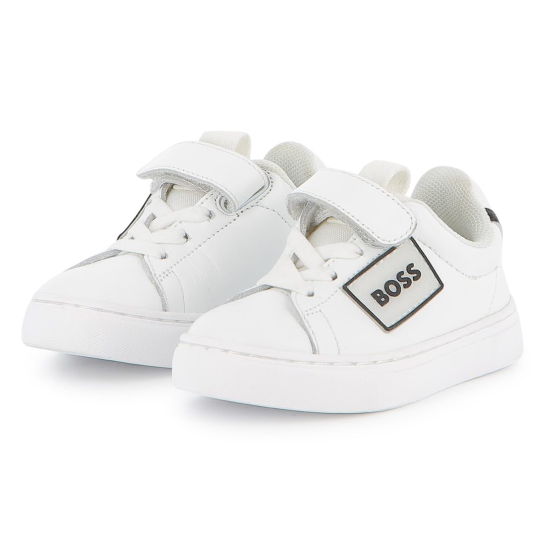 Cow Leather Trainers with Elastic Laces and Hook-and-Loop Strap