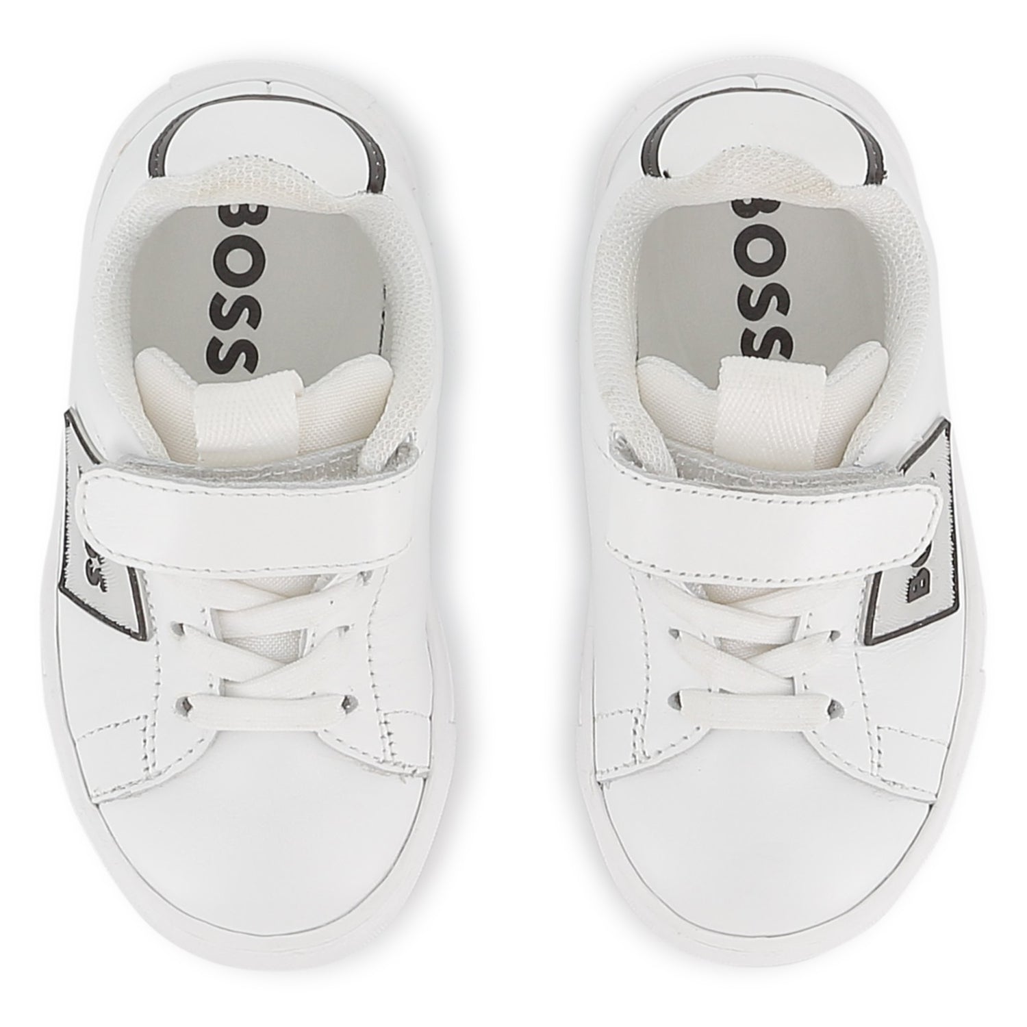 Cow Leather Trainers with Elastic Laces and Hook-and-Loop Strap