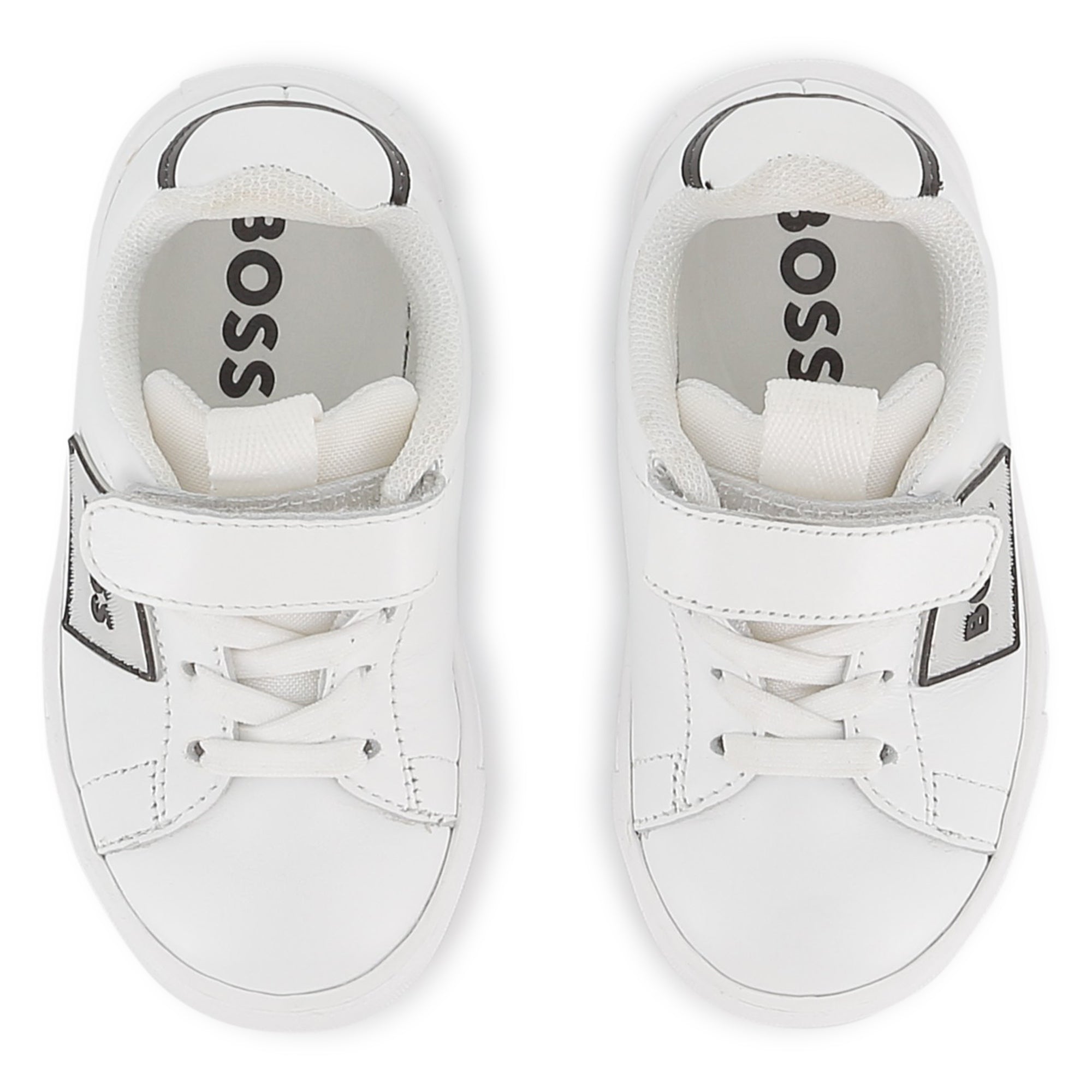 Cow Leather Trainers with Elastic Laces and Hook-and-Loop Strap