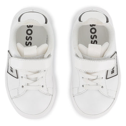 Cow Leather Trainers with Elastic Laces and Hook-and-Loop Strap
